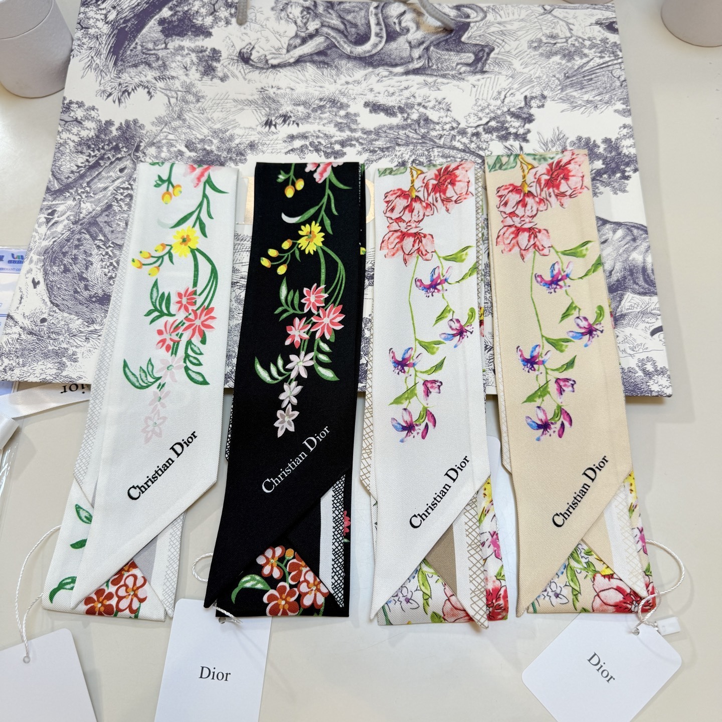 Floral Christian Dior Silk Scarf – Black & Multicolor