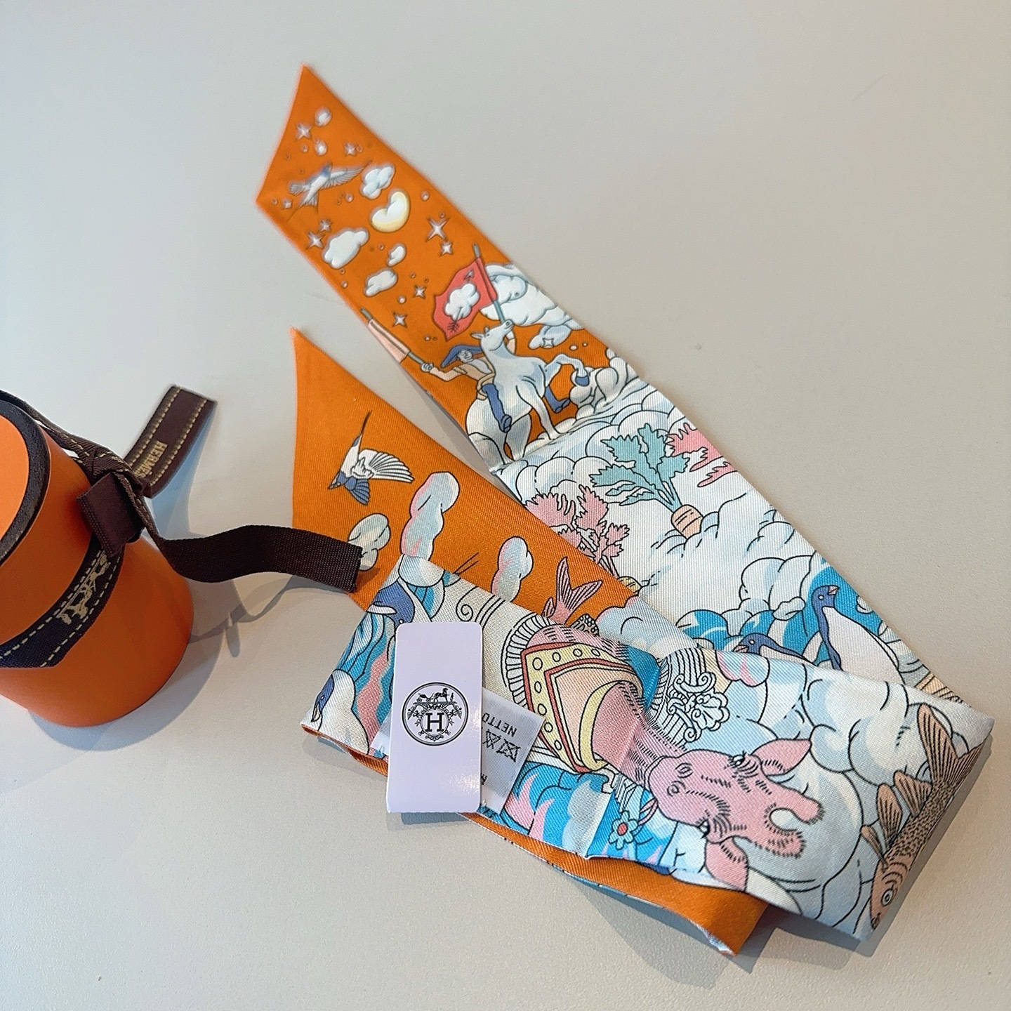 Hermès Orange Fantasy Twilly Scarf – Silk Ribbon