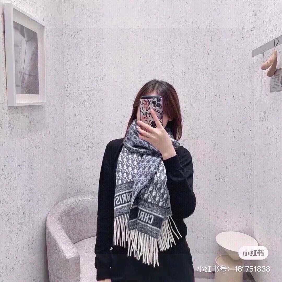 fringe Dior Gray Oblique Wool Scarf – Dior Gray Oblique Wool Scarf