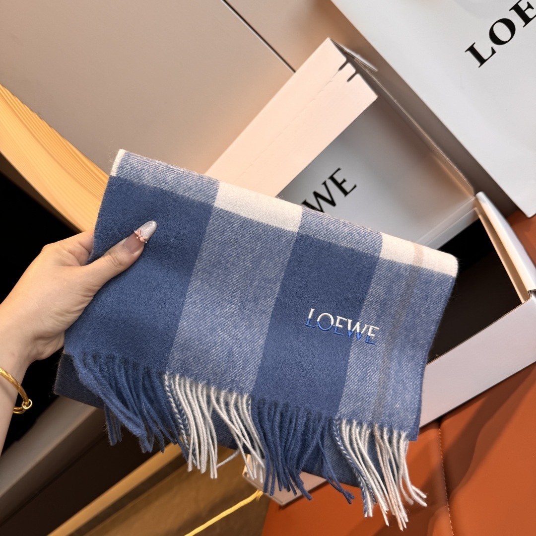 white Loewe Blue Plaid Wool Scarf – Loewe Blue & White Plaid Wool