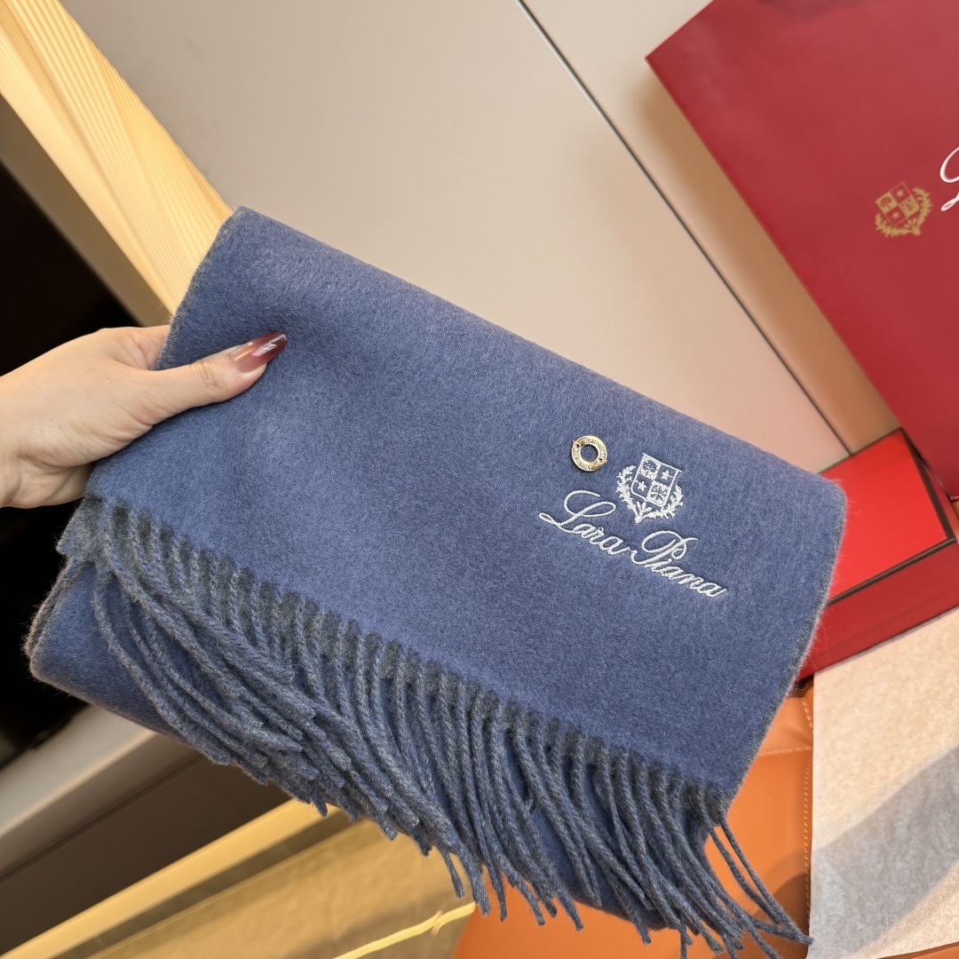 fringed Loro Piana Blue Cashmere Scarf – Loro Piana Blue Cashmere