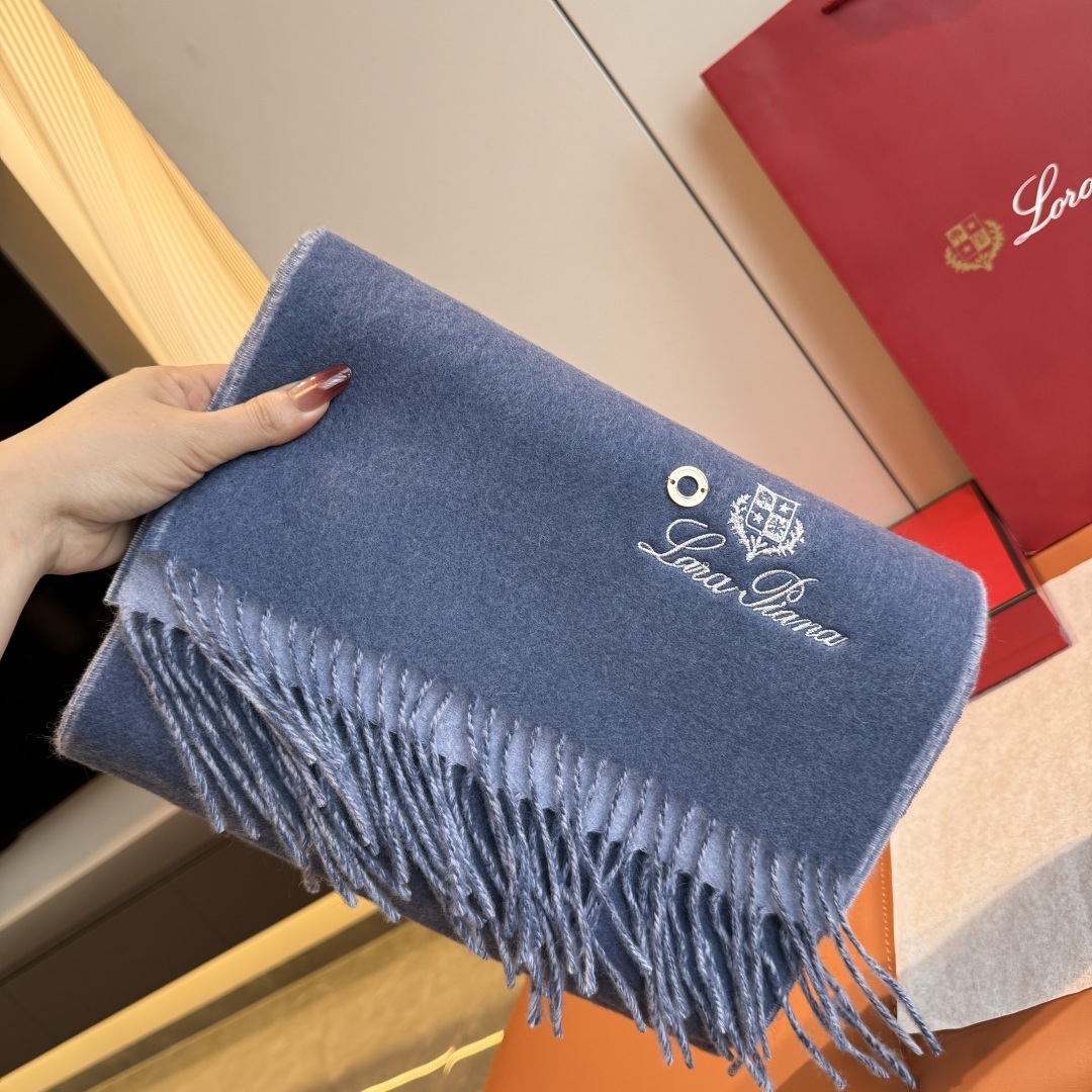 Loro Piana Blue Cashmere Scarf fringe soft – Loro Piana Blue Cashmere
