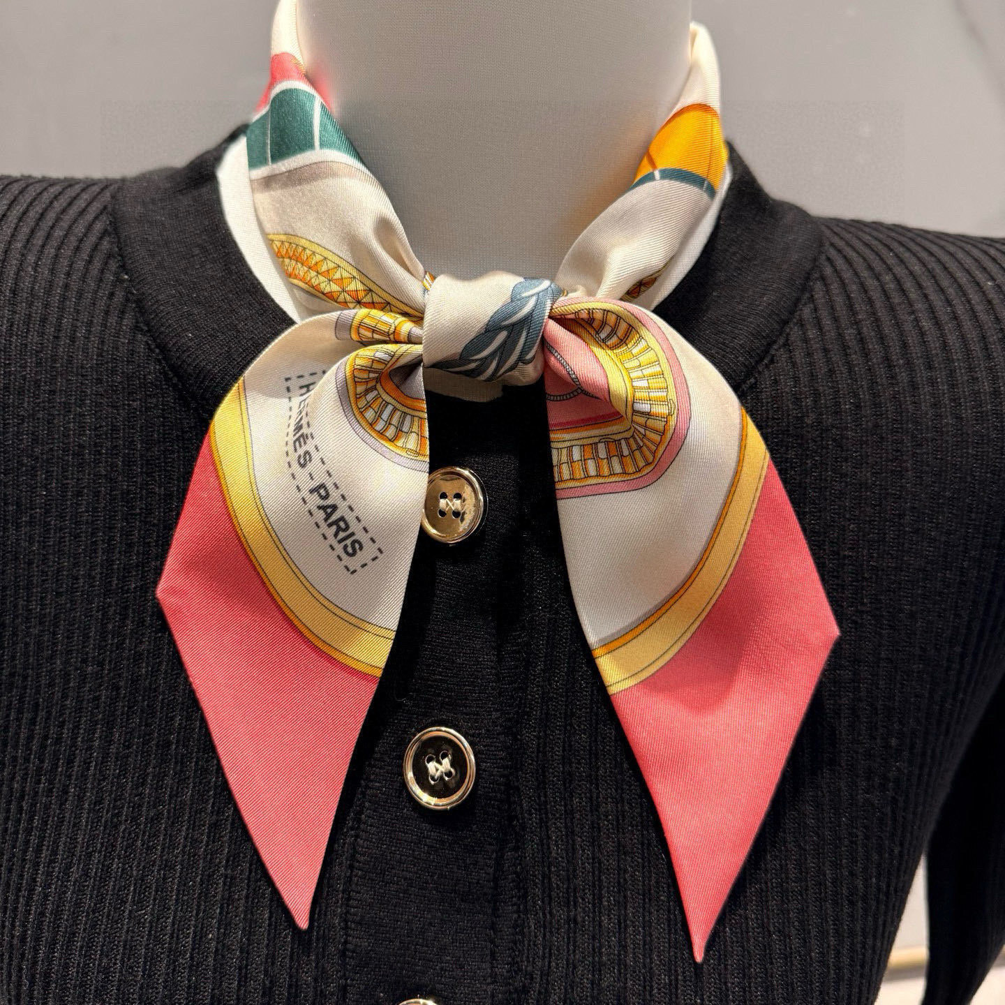 Hermès Pink Cream Twilly – Hermès ‘Brides de Gala’ Silk Twilly Scarf