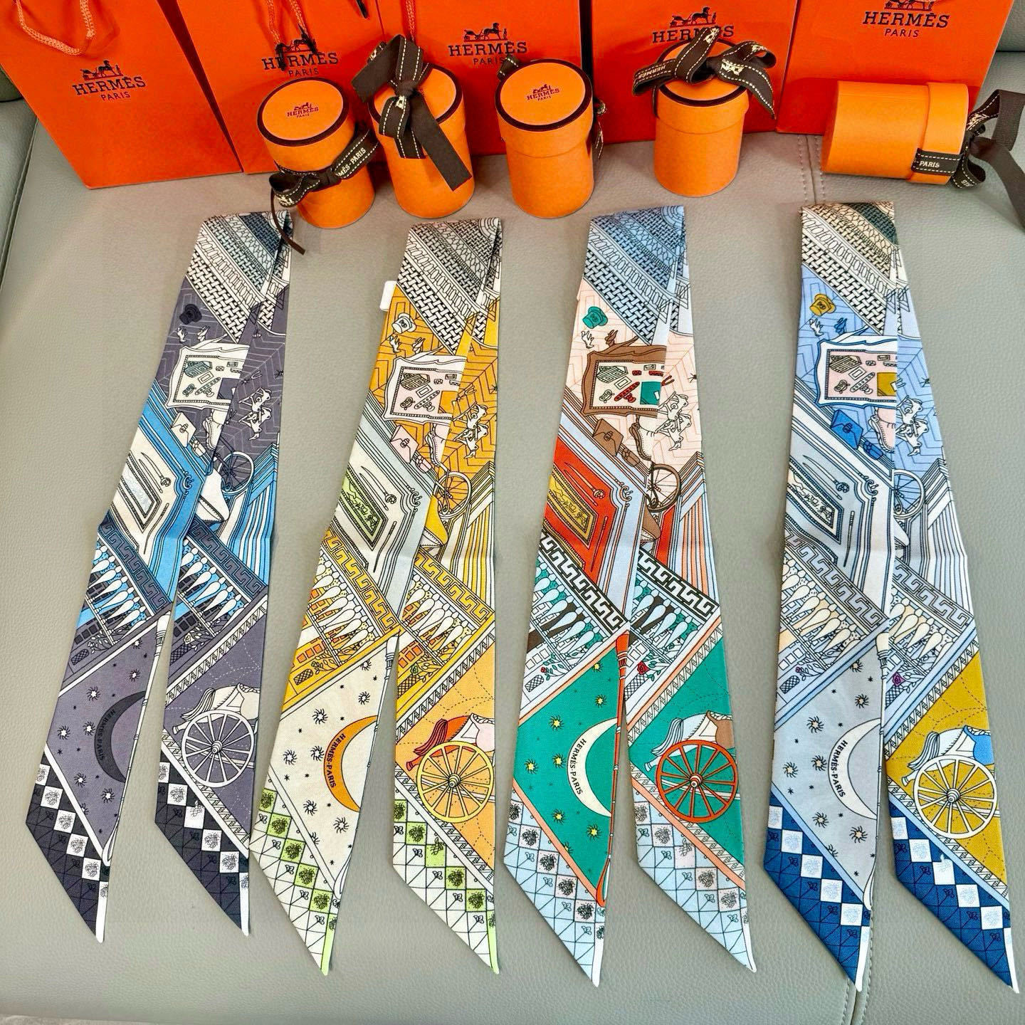 assorted Hermès Twilly Silk Scarf Set – Hermès Twilly Silk Scarf Set