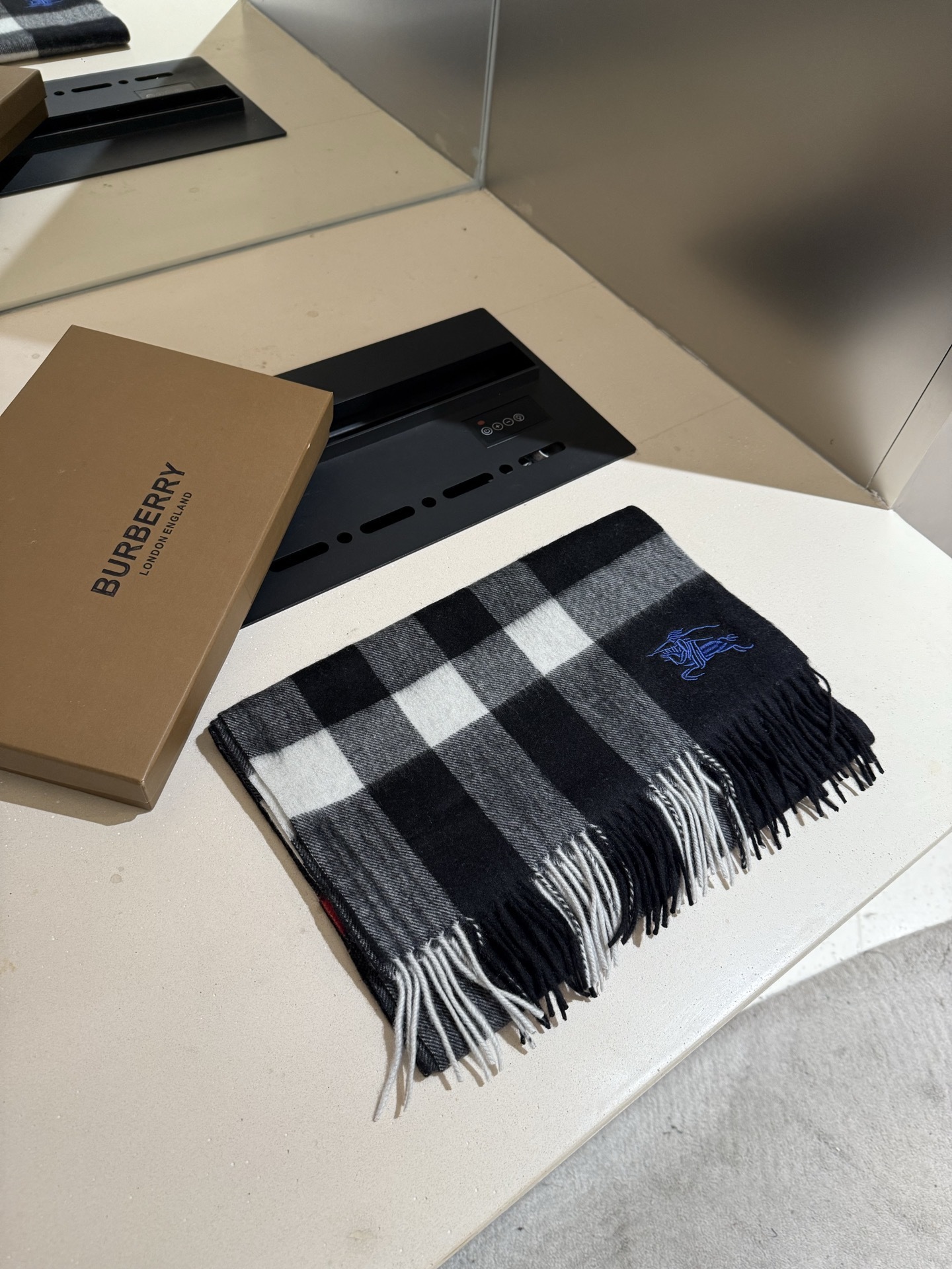 Burberry Black Check Cashmere Scarf – Classic Style