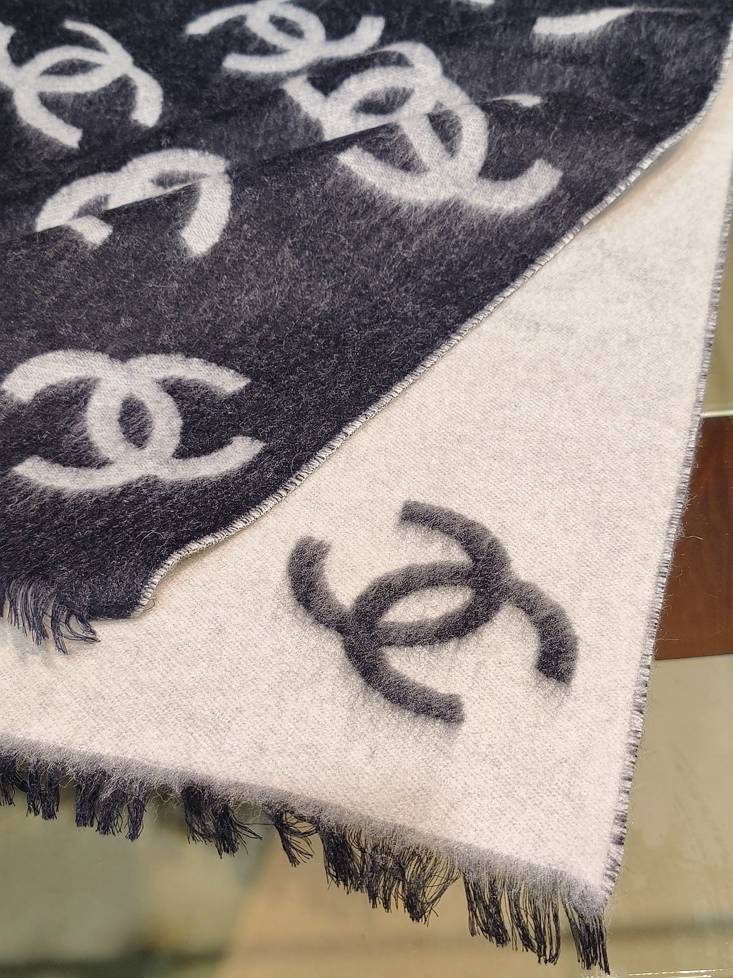 Chanel Bi-Color CC Logo Scarf – Wool Blend