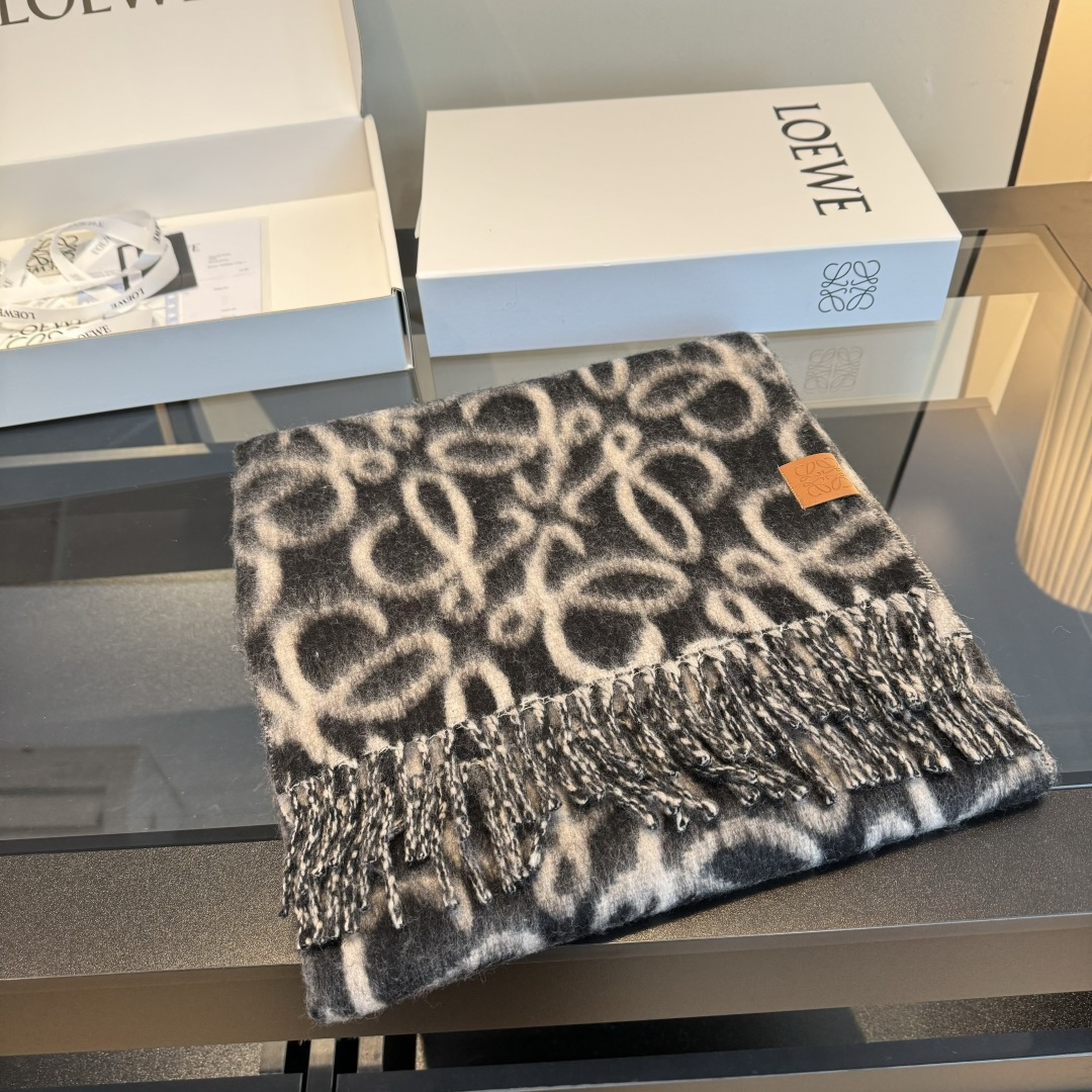 Loewe Anagram Black & Ivory Wool Scarf