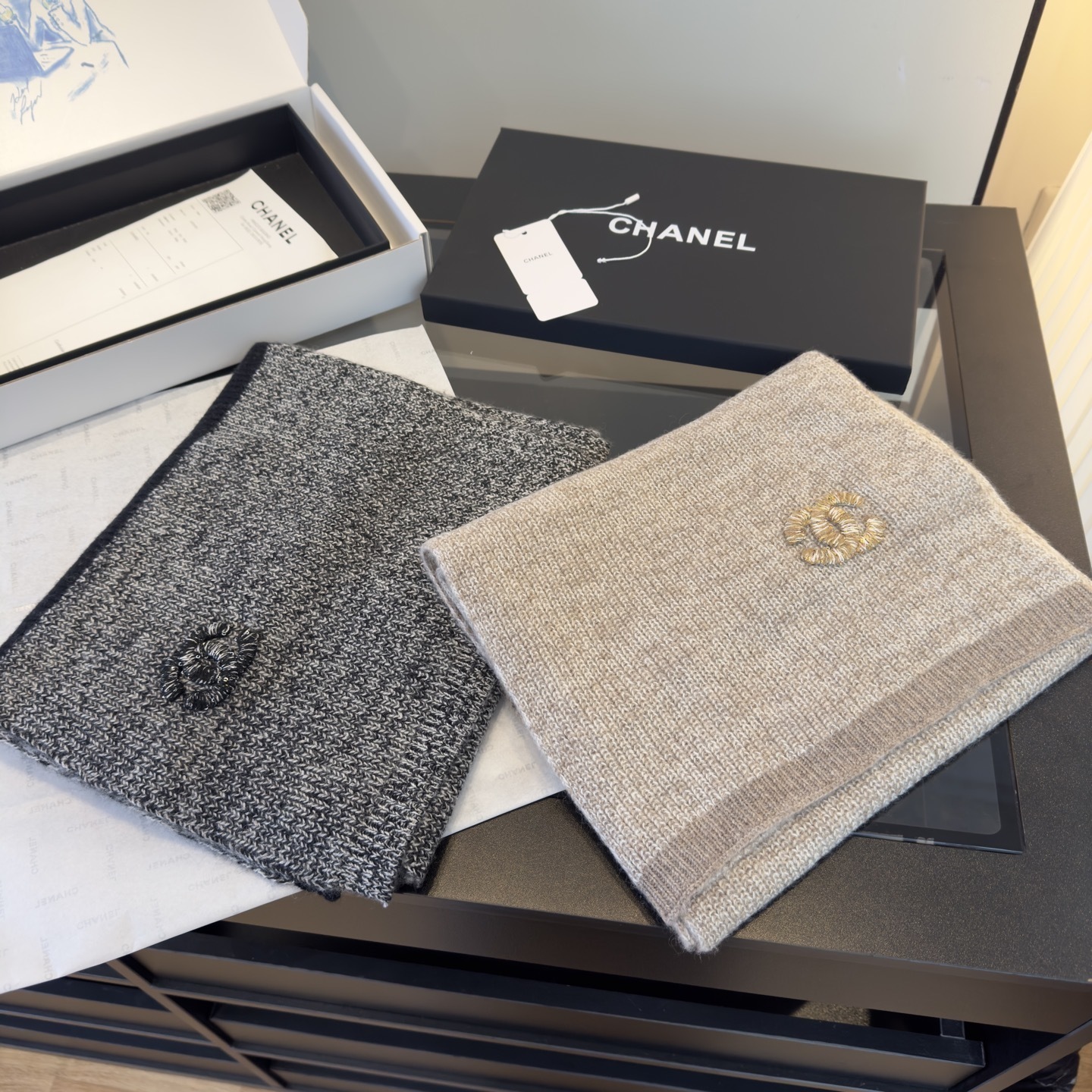 two Chanel Knit Scarf Set