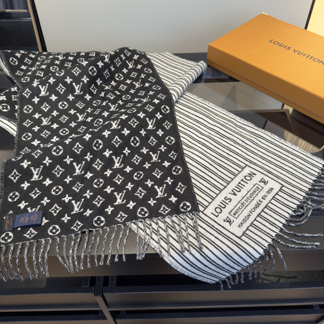 Louis Vuitton Black Monogram Stripe Scarf wool – Louis Vuitton Black