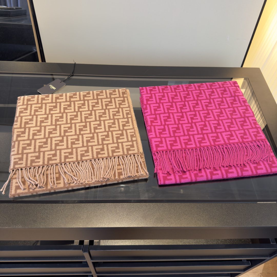 Fendi Pink FF Motif Wool Scarf – Fringed Edge