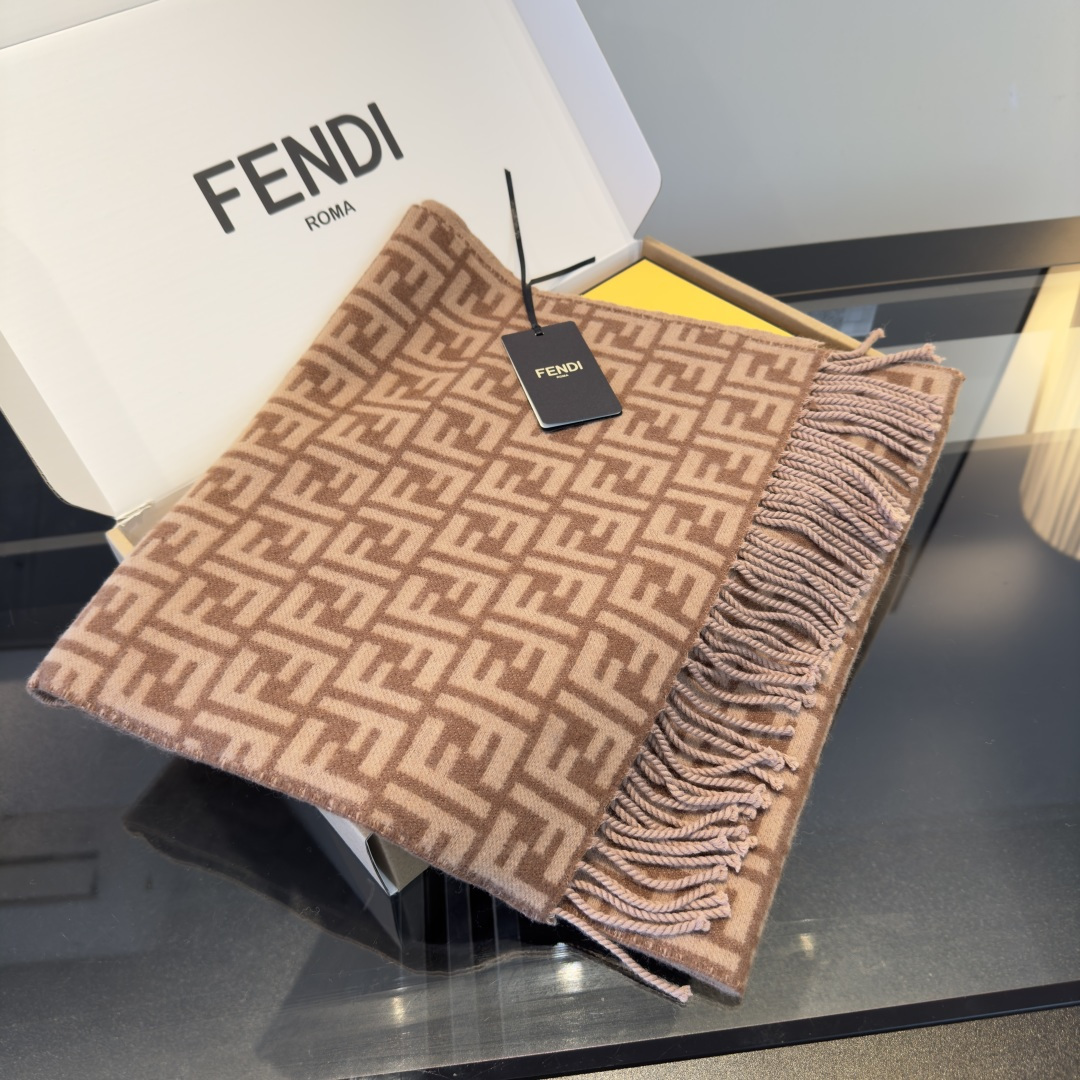 Fendi Beige FF Logo Wool Scarf – Cozy & Stylish
