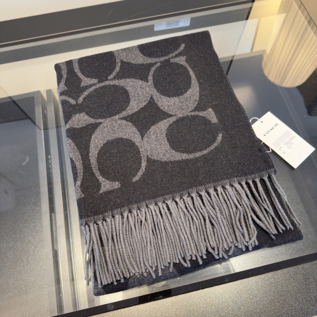 Coach Charcoal Wool Scarf – Coach Charcoal Signature Wool Scarf