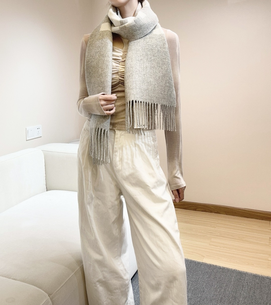 Jacquemus Grey Fringe Scarf – Wool Blend – Designer Accessory