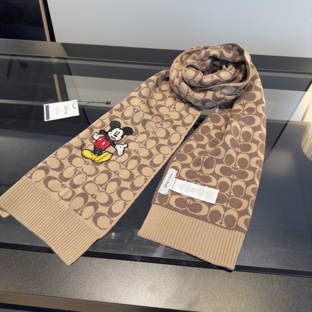 Coach Mickey Mouse Scarf – Signature Jacquard Wool Blend