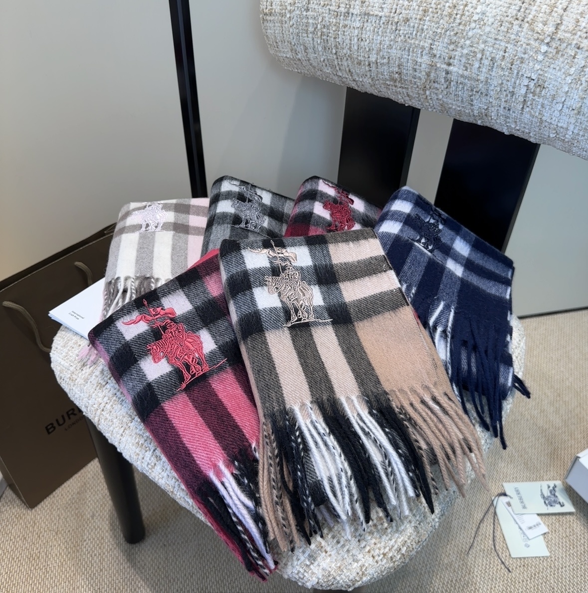 embroidered Burberry Check Cashmere Scarf – Burberry Check Cashmere