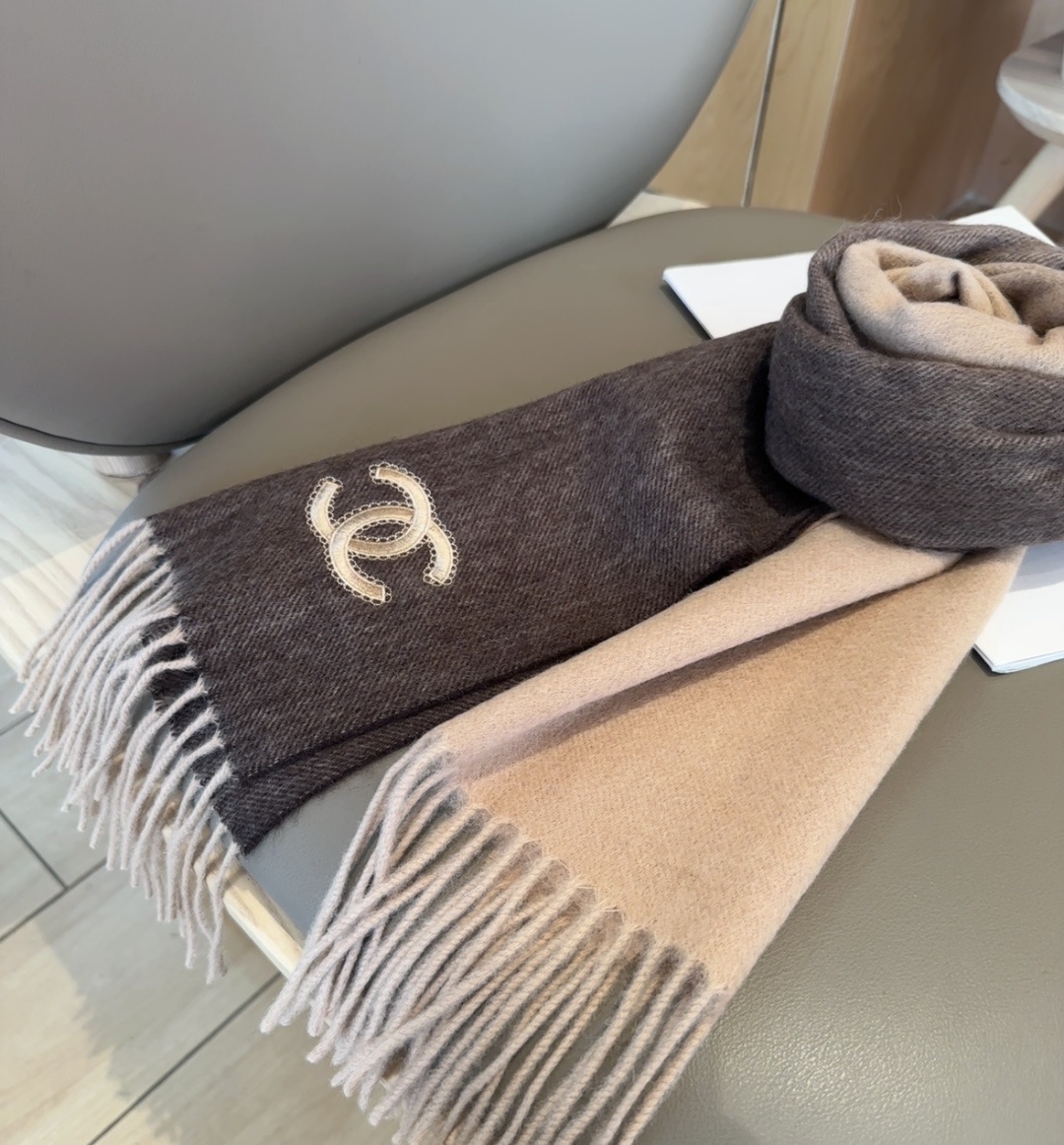 Chanel Brown Cashmere Scarf – Iconic CC Logo