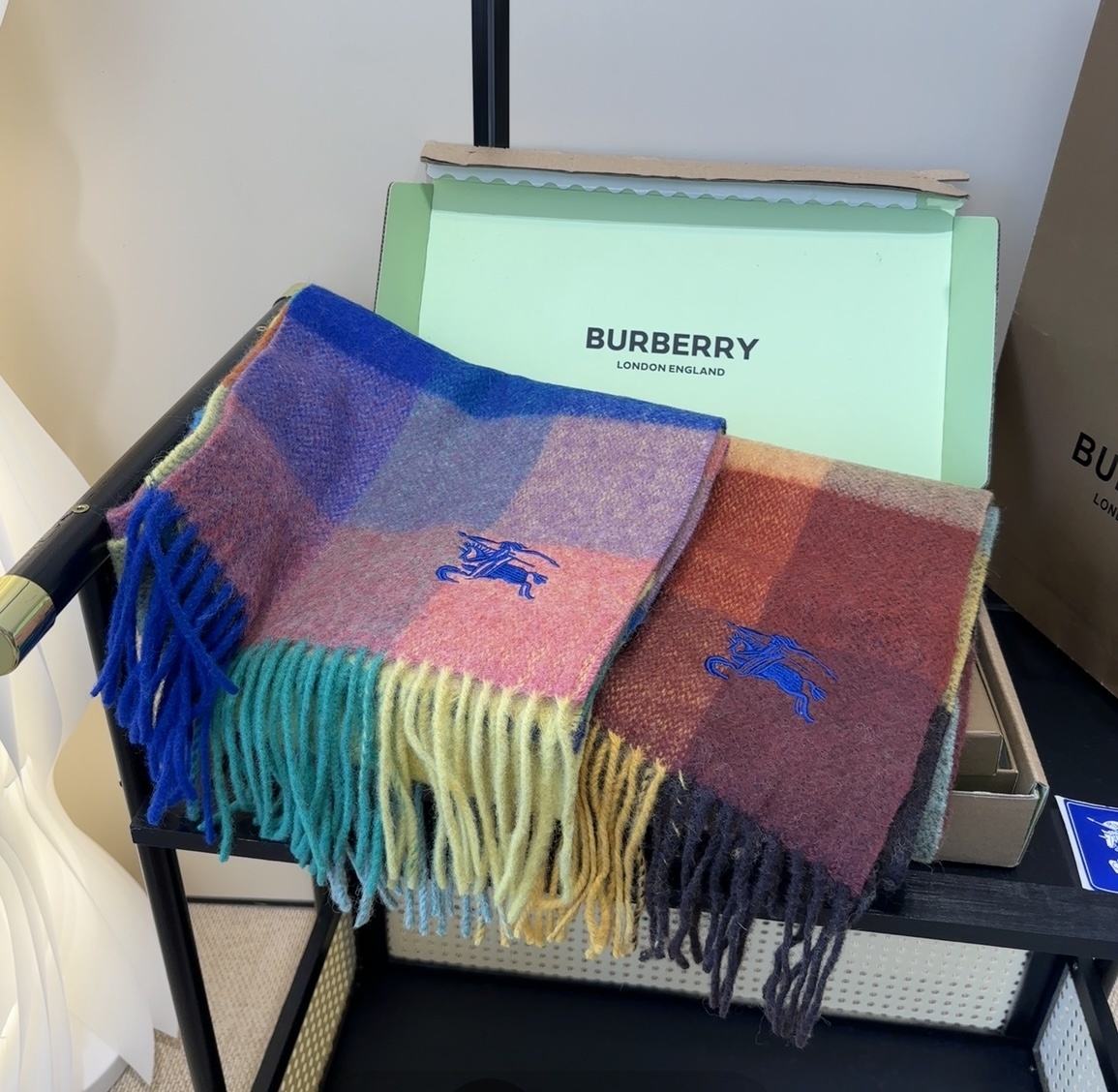 check Burberry Rainbow Wool Scarf – Burberry Rainbow Check Wool Scarf