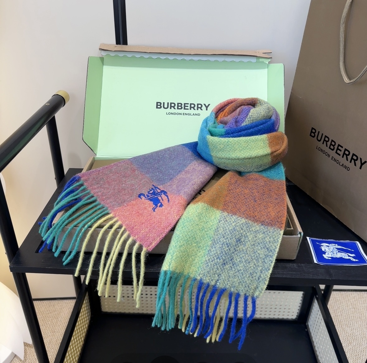 vibrant Burberry Rainbow Check Wool Scarf – Burberry Rainbow Check