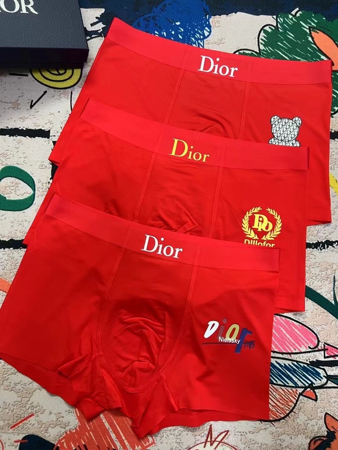 Dior Red Logo Boxers – Designer Underwear Set