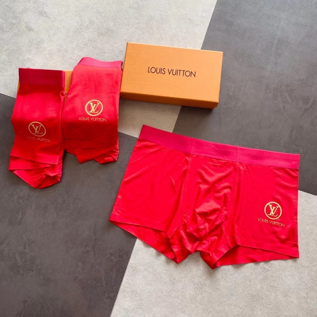 luxury Louis Vuitton Red Silk Boxer Briefs