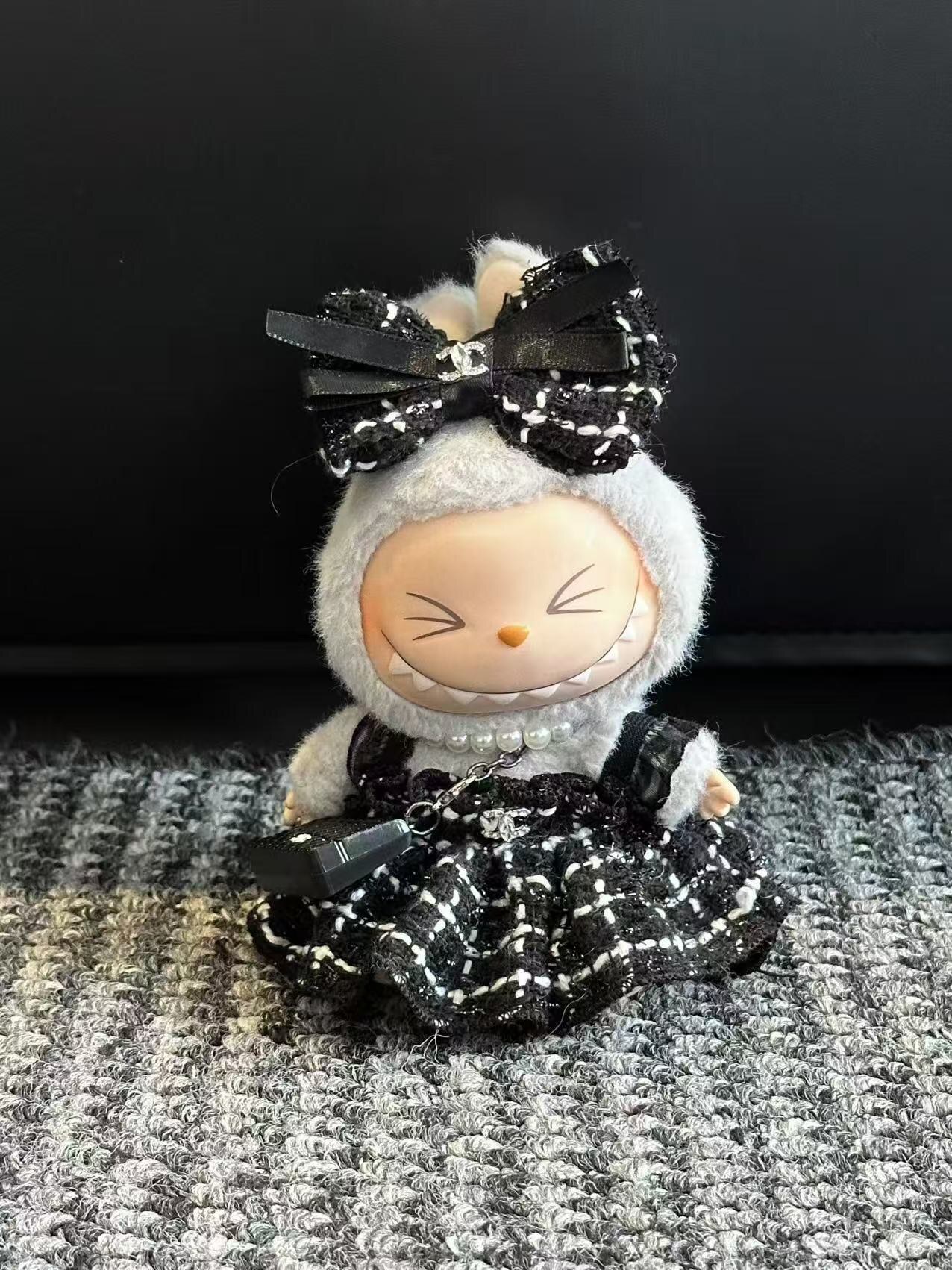 Labubu Chic Tweed Doll Figure - Exclusive Black & White 2024 Edition