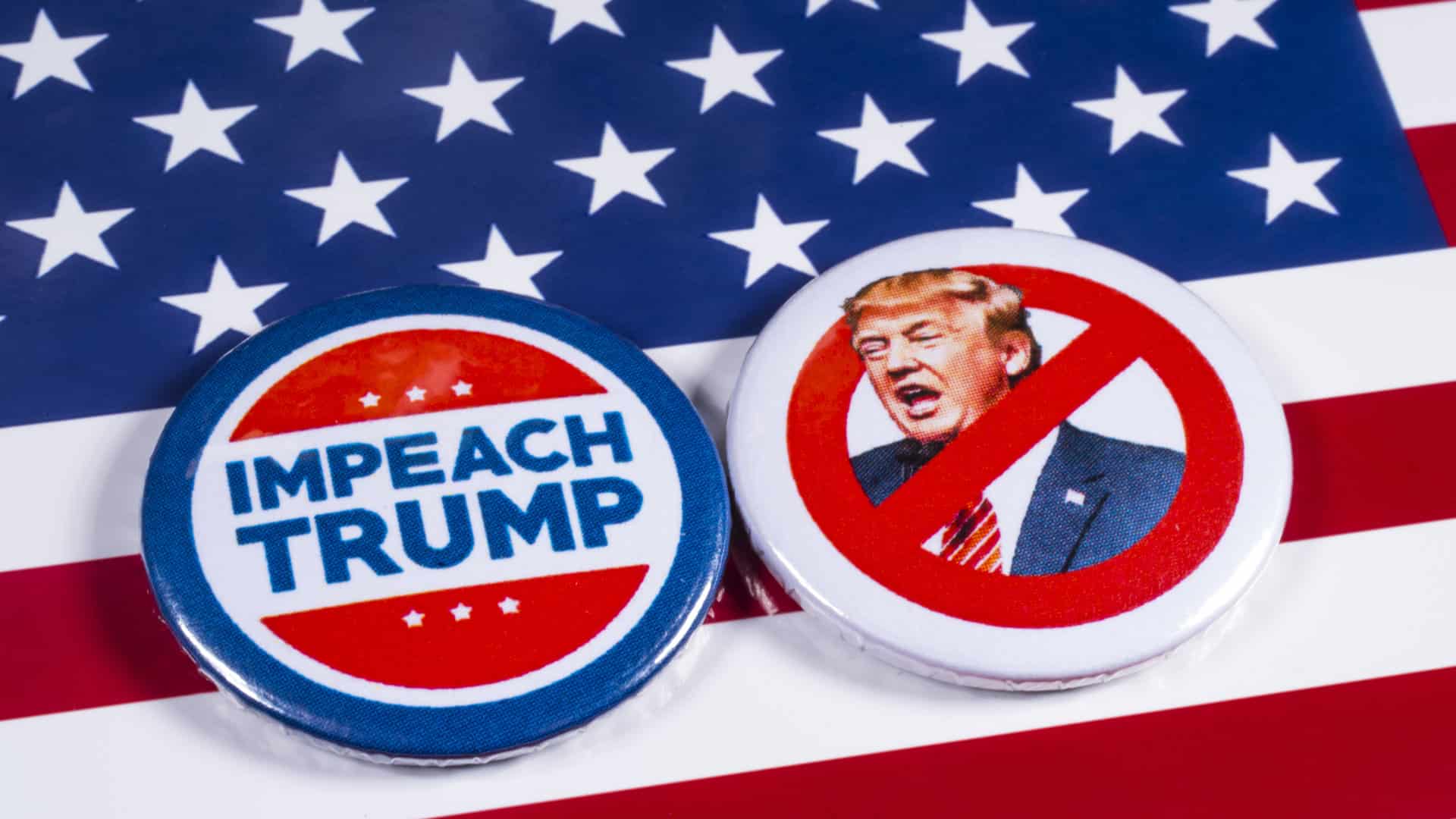 Anti-Tump badges over an American flag background.