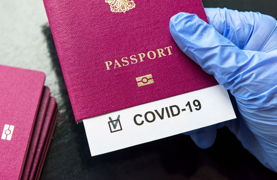 covid 19 coronavirus pandemic and travel concept, covid 19 note in passport. novel corona virus outbreak, spread of epidemic from china.