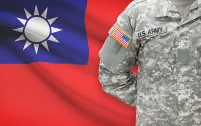 american soldier with flag on background republic of china taiwan