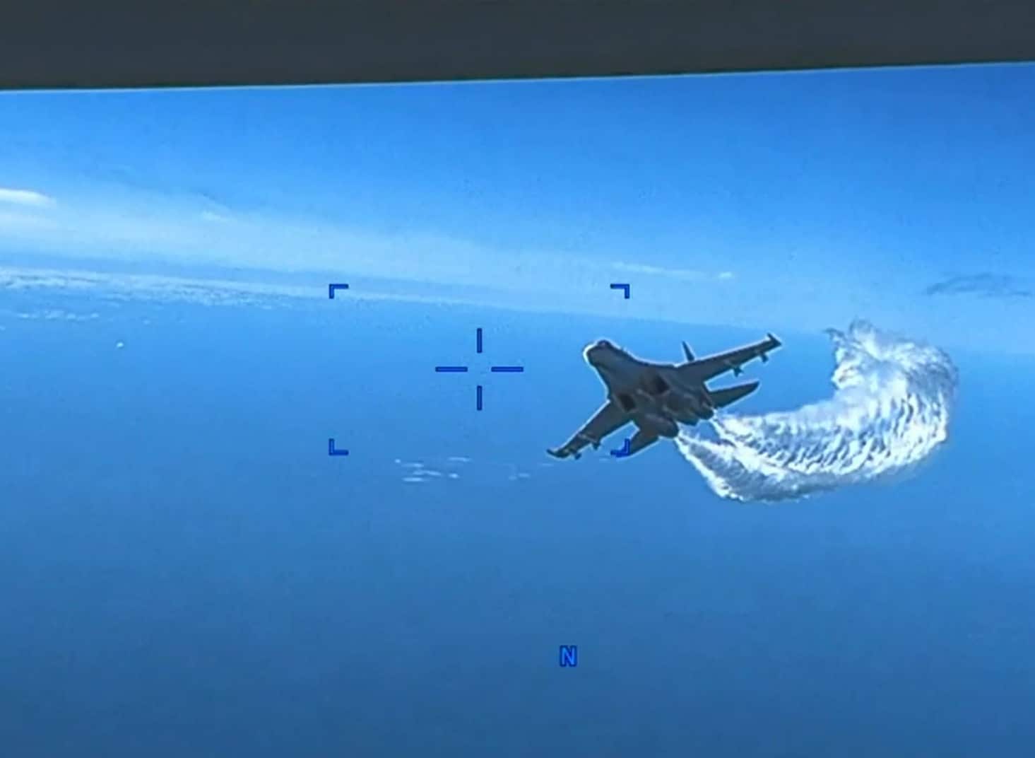 us air force mq 9 camera footage russian su 27 black sea intercept screenshot