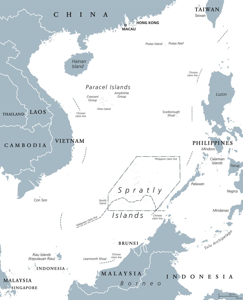 south china sea islands gray political map