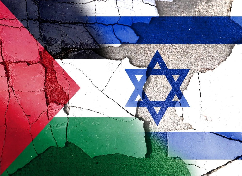palestine confrontation with israel. concept of flags. war and m