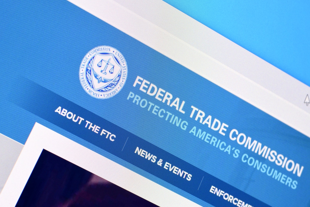 homepage of ftc website on the display of pc, url ftc.gov.