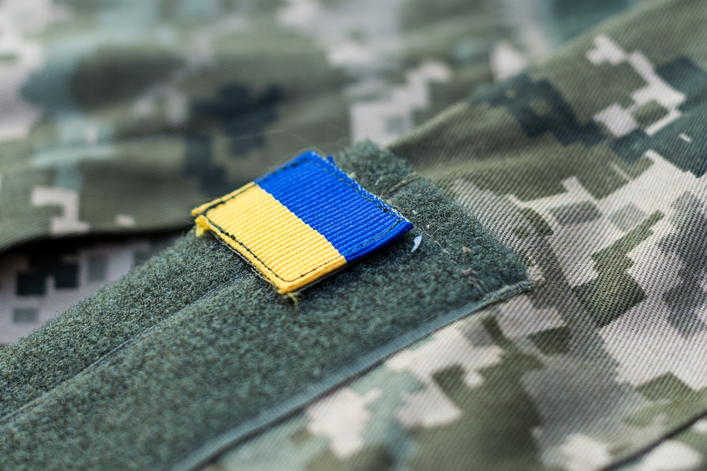 closeup of military uniform surface.