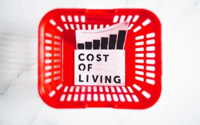 cost of living and rising inflation, empty red shopping basket w