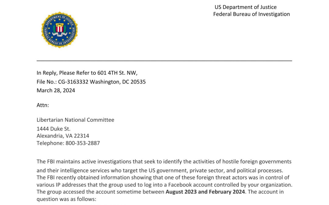 Orwellian Tactics? Libertarian Party Fears Targeting By FBI After Letter
