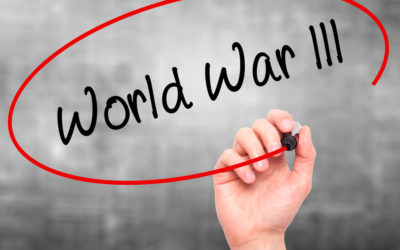 man hand writing world war lll with black marker on visual scree