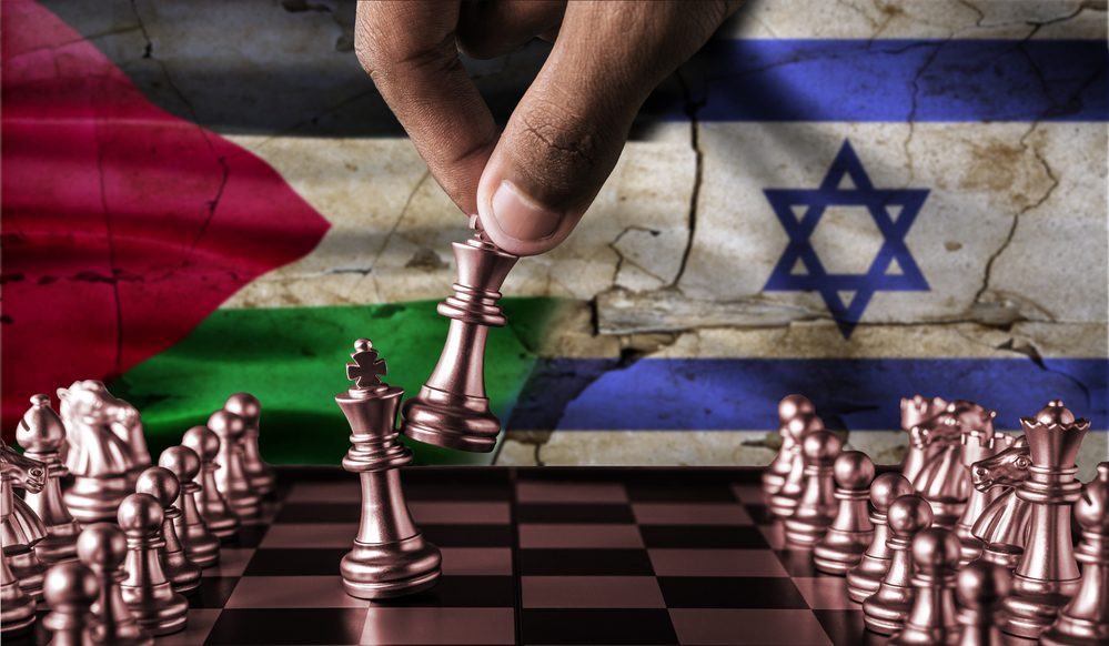 palestine vs israel conflict concept on chessboard. war between israel and palestine, concept