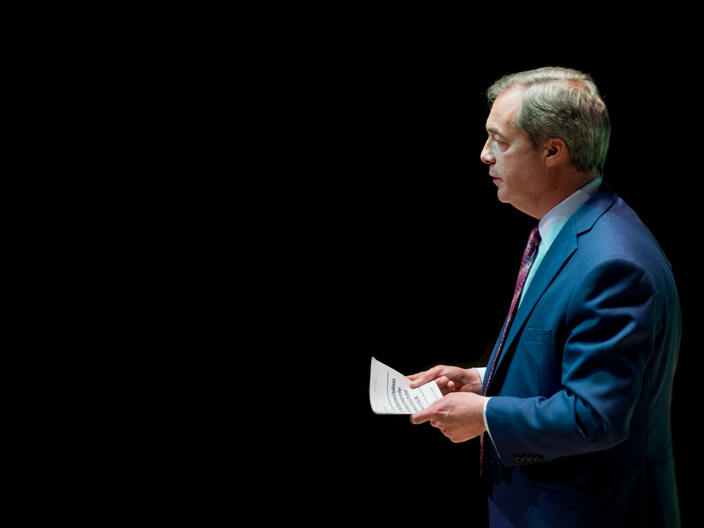 nigel farage, brexit party leader, giving a speech