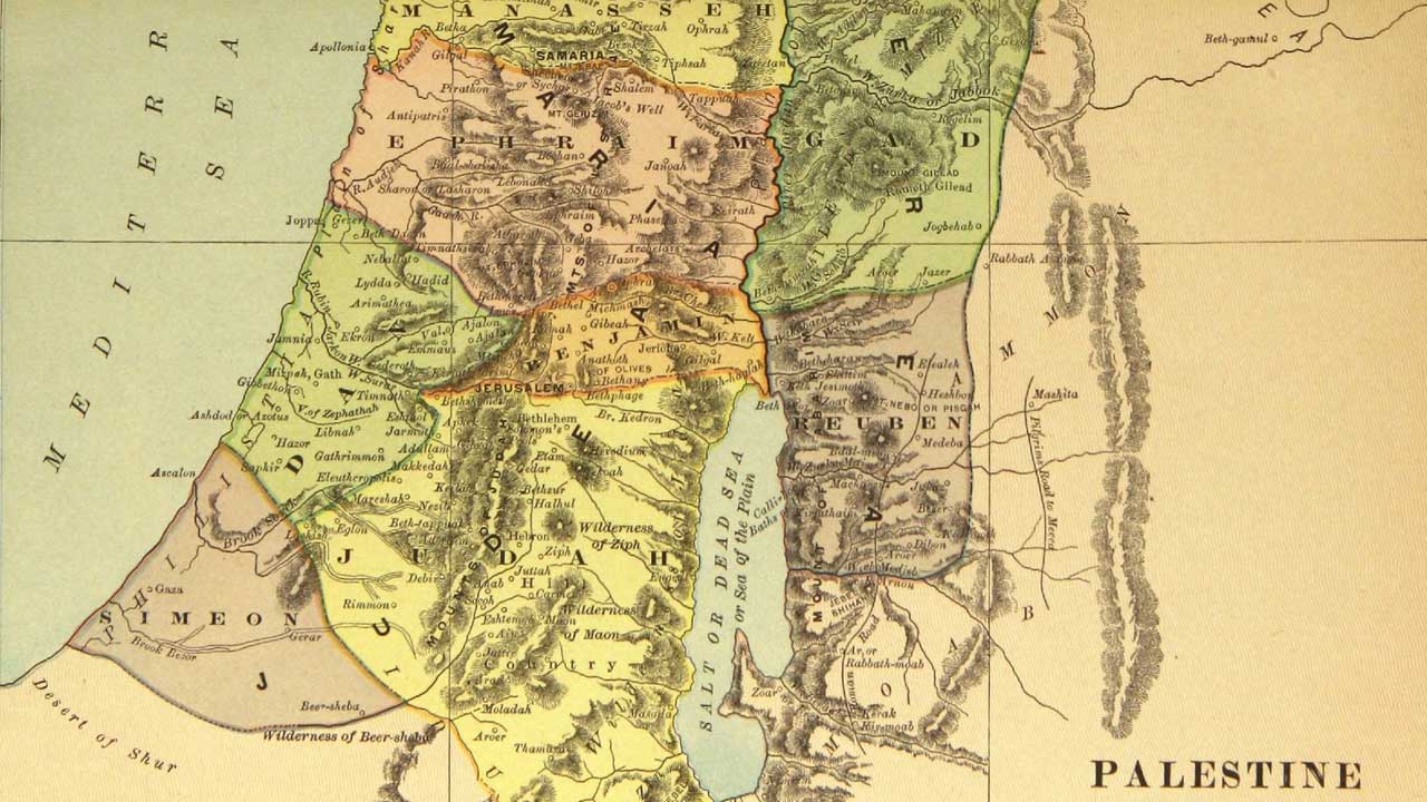 Map of Palestine, from The Universal Atlas Including County and Railroad Maps of the United States Together with Carefully Prepared Maps of all Other Countries from Latest Surveys (New York: Dodd, Mead & Company, 1894). Available from Wikimedia Commons, public domain.