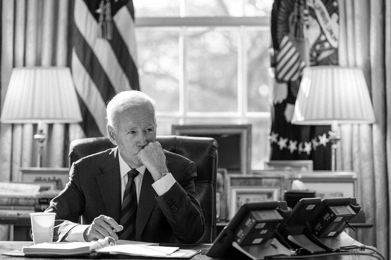 biden in the oval office black and white