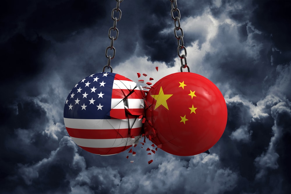 relationship conflict between usa and china. trade deal concept.