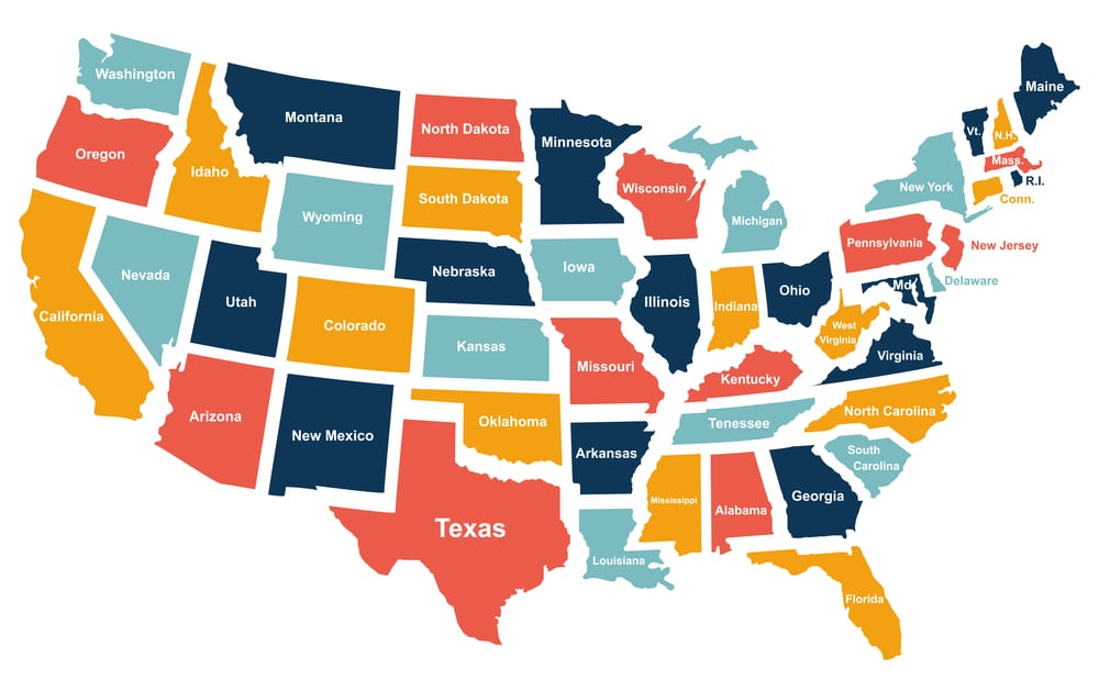 colorful usa map with states. vector illustration