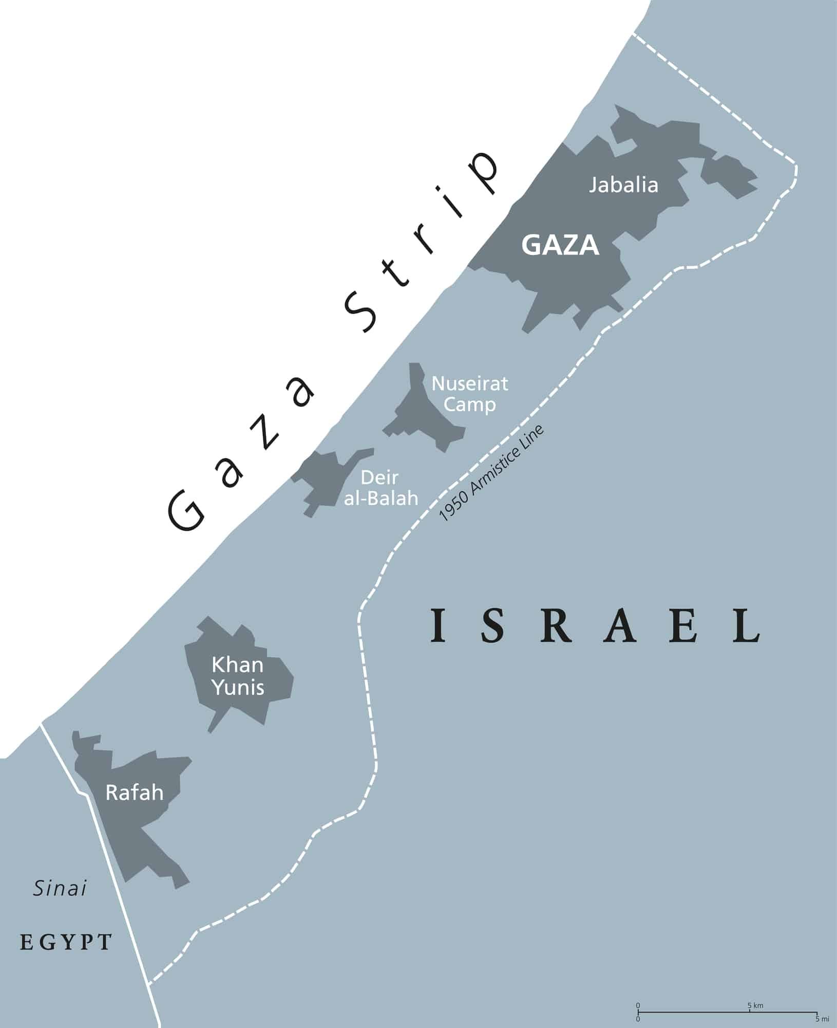 gaza strip political map gray