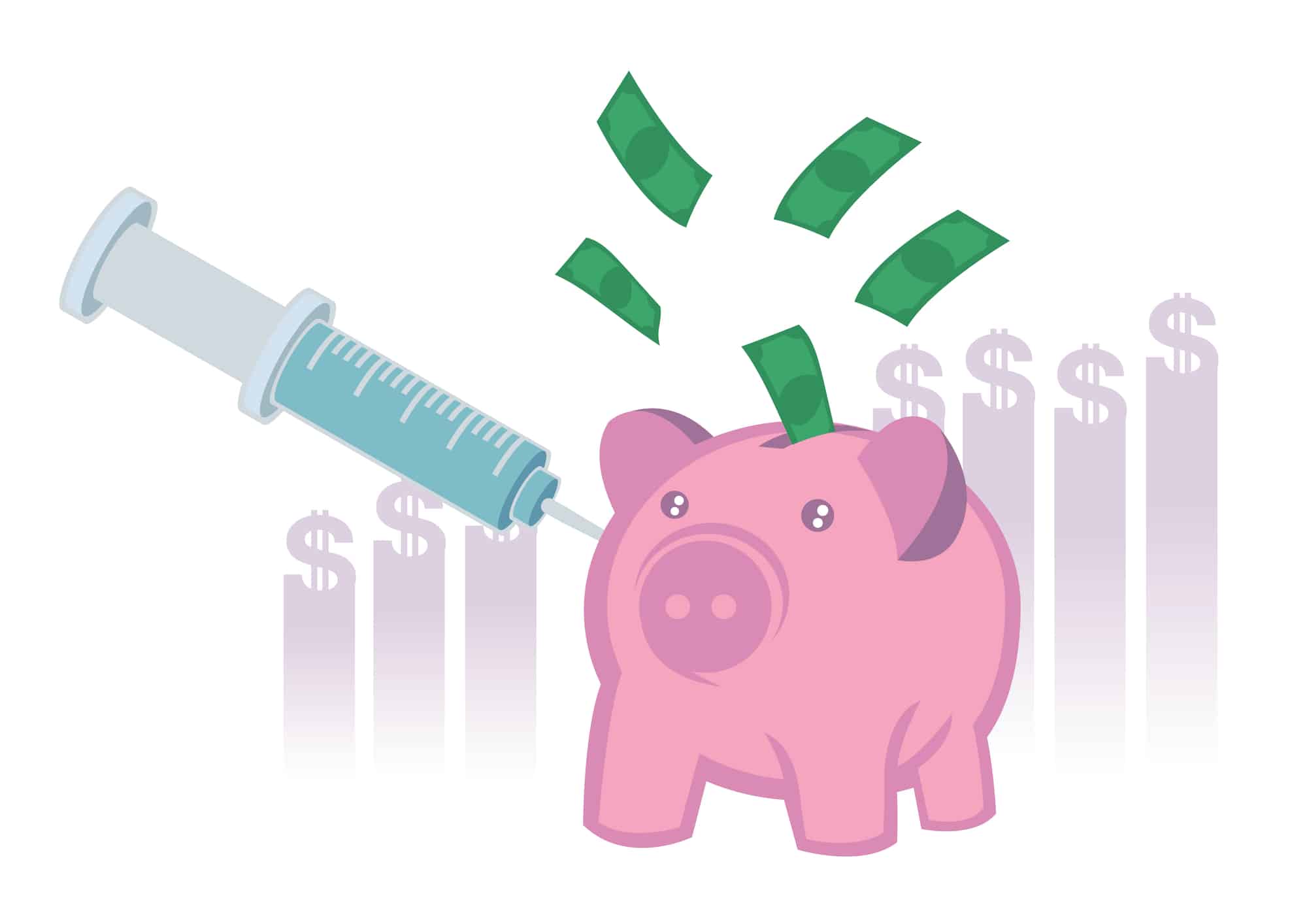 injection into money piggy bank.