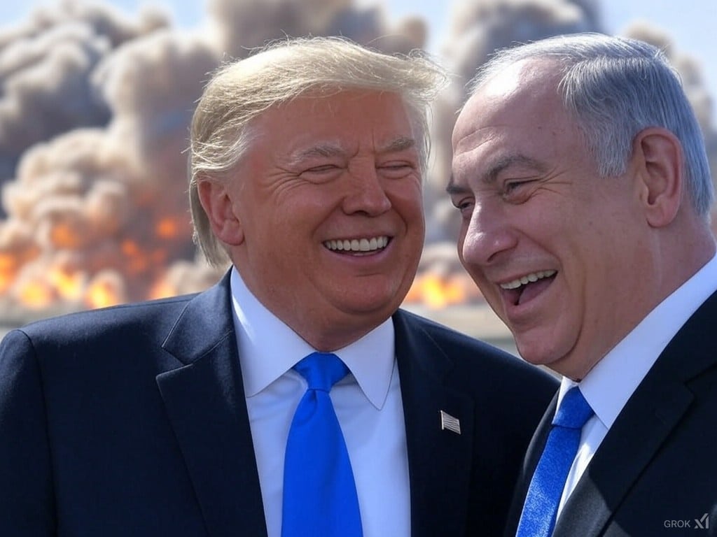 trump and netanyahu bomb palestine