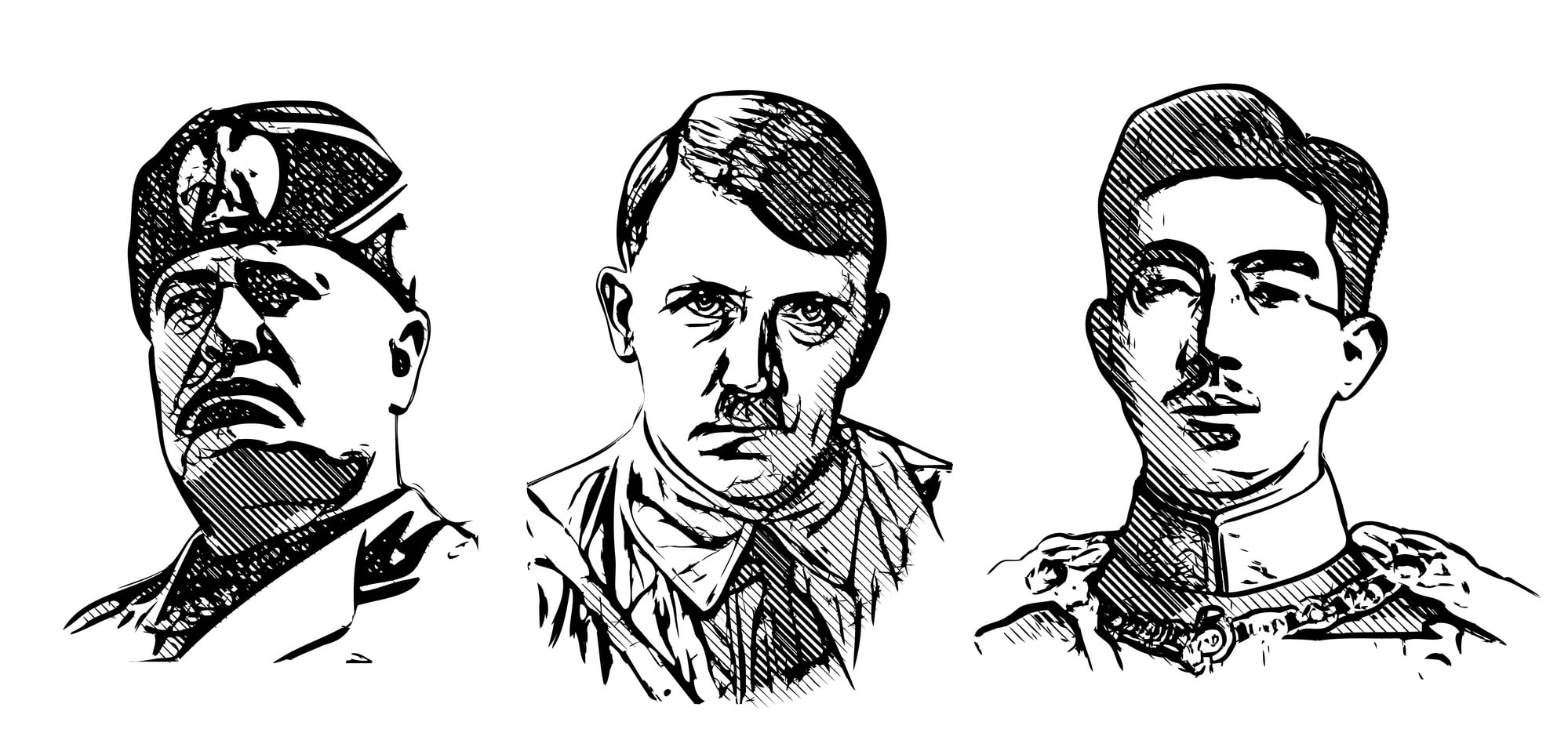 mussolini, hitler and hirohito portraits