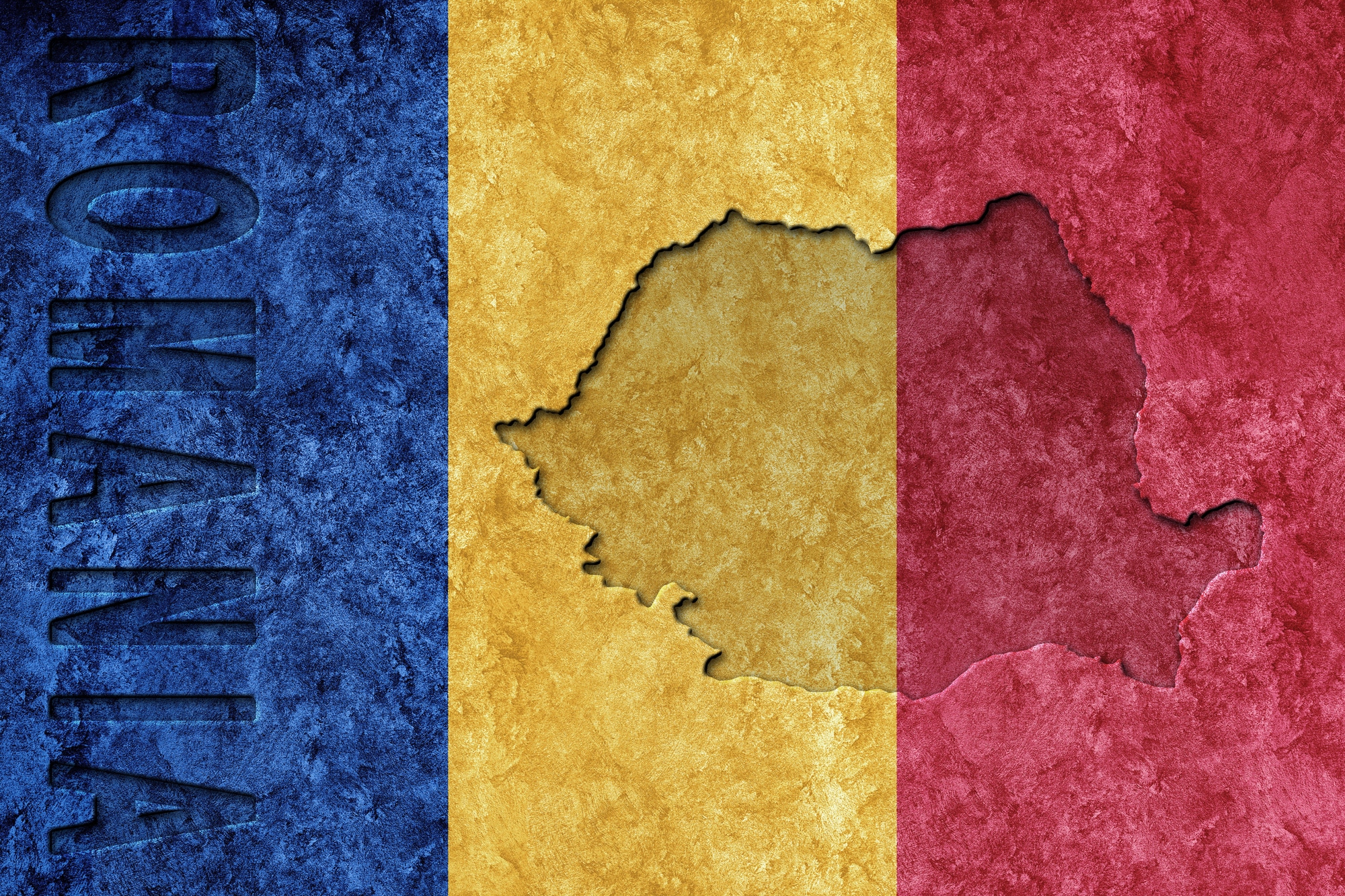 romania metallic flag, textured flag