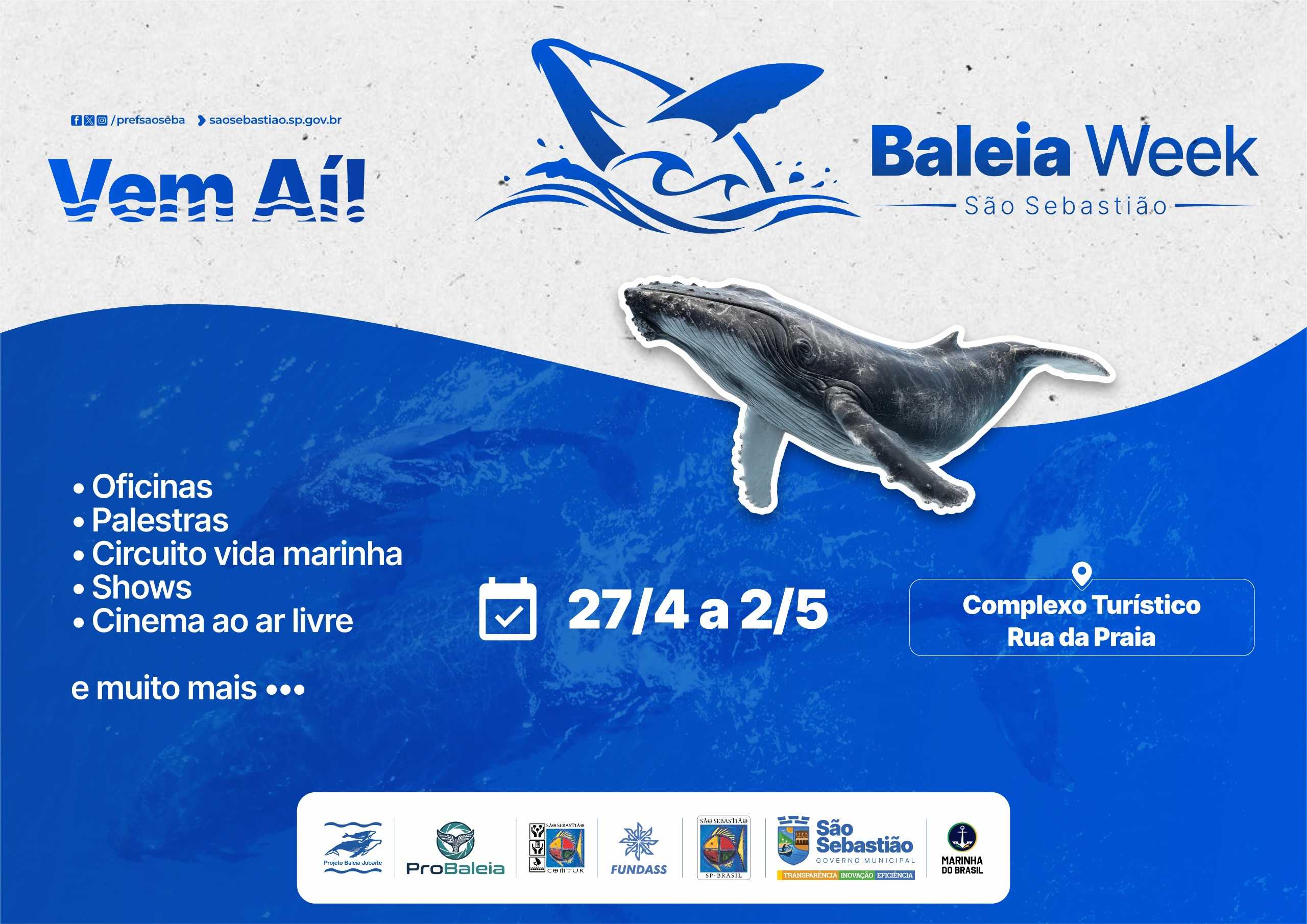 São Sebastião realiza 1º Baleia Week com programação voltada à educação ambiental e cultura oceânica