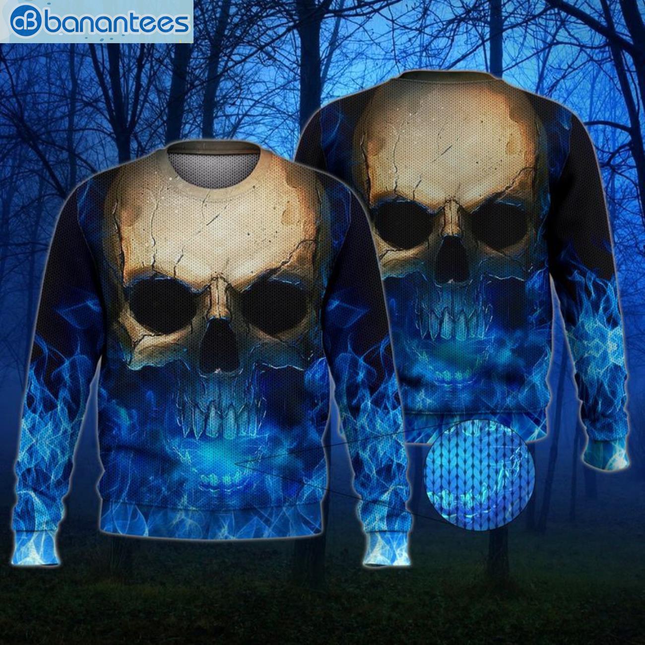 Blue Fire Skull Halloween 3D Sweater Product Photo 1