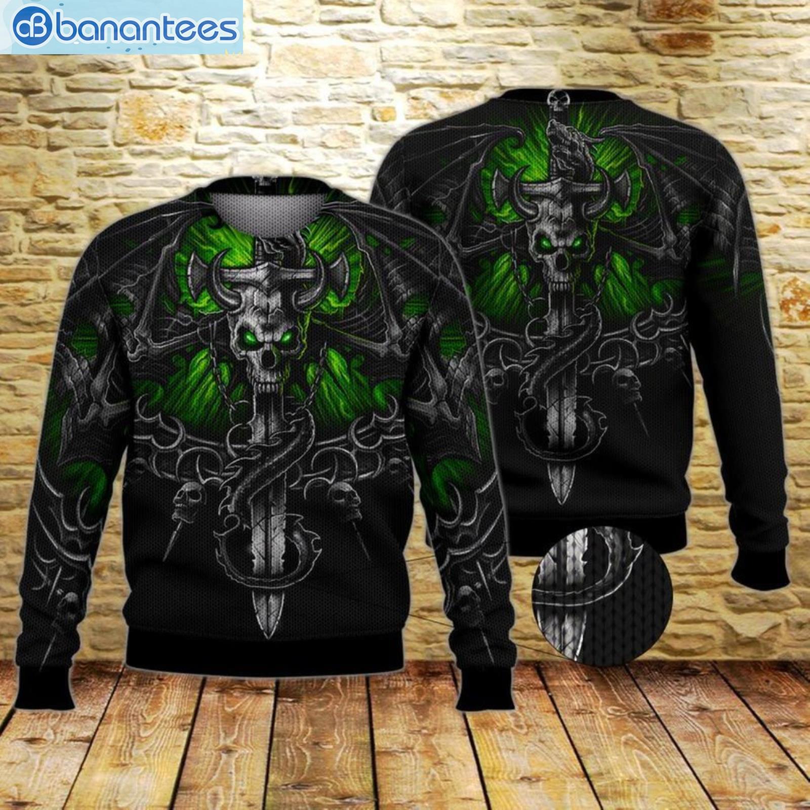 Green Skull And Sword Halloween Gift 3D Sweater Product Photo 1